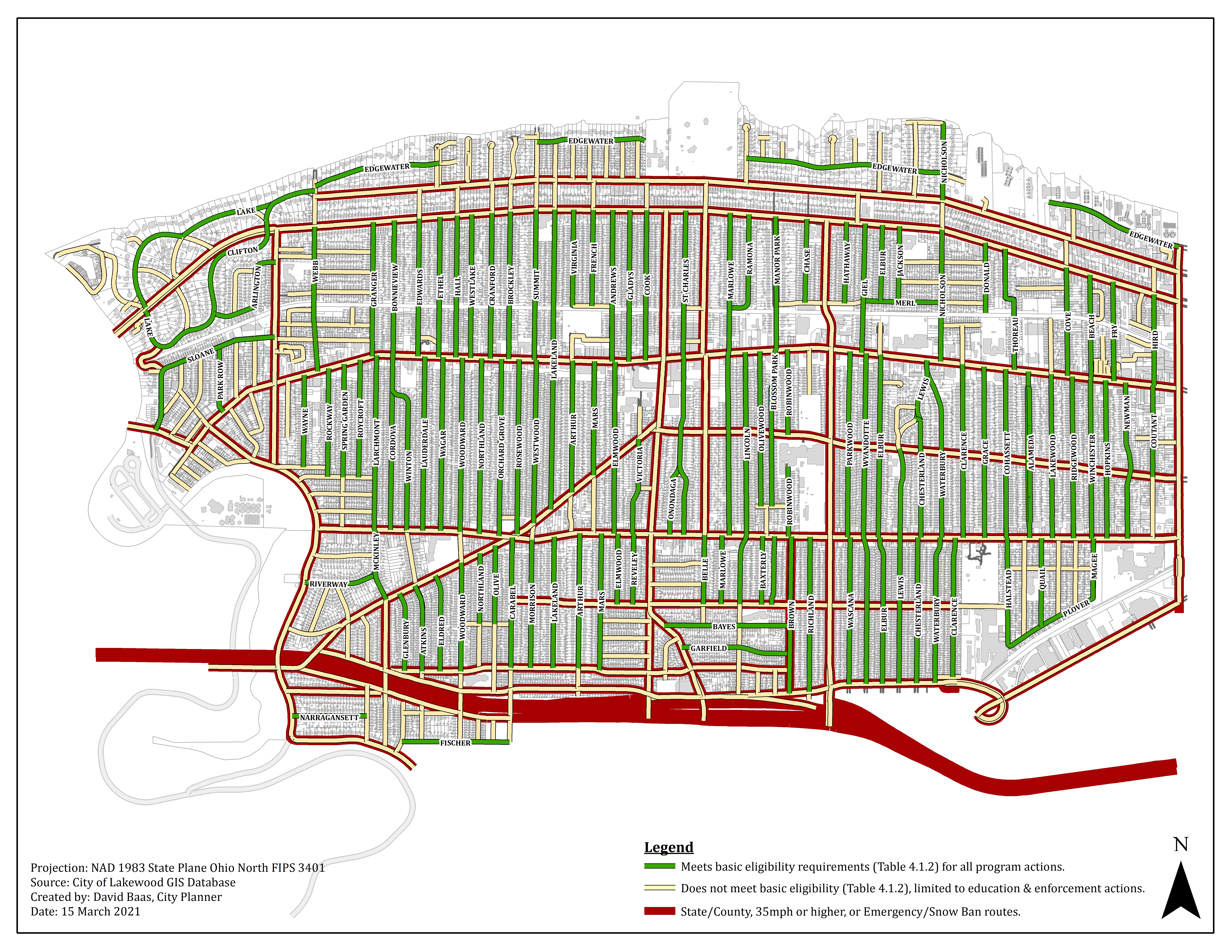 A map showing the eligible streets for traffic calming measures.